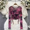 Stylish Summer Tie-Dye Mesh Long-Sleeve T-Shirt with Drawstring