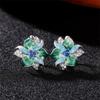Green Blue Flower Earrings Women Inlay Sparkling Cubic Zirconia Fancy Anniversary Gift Newly Designed Flowers Ear Jewelry