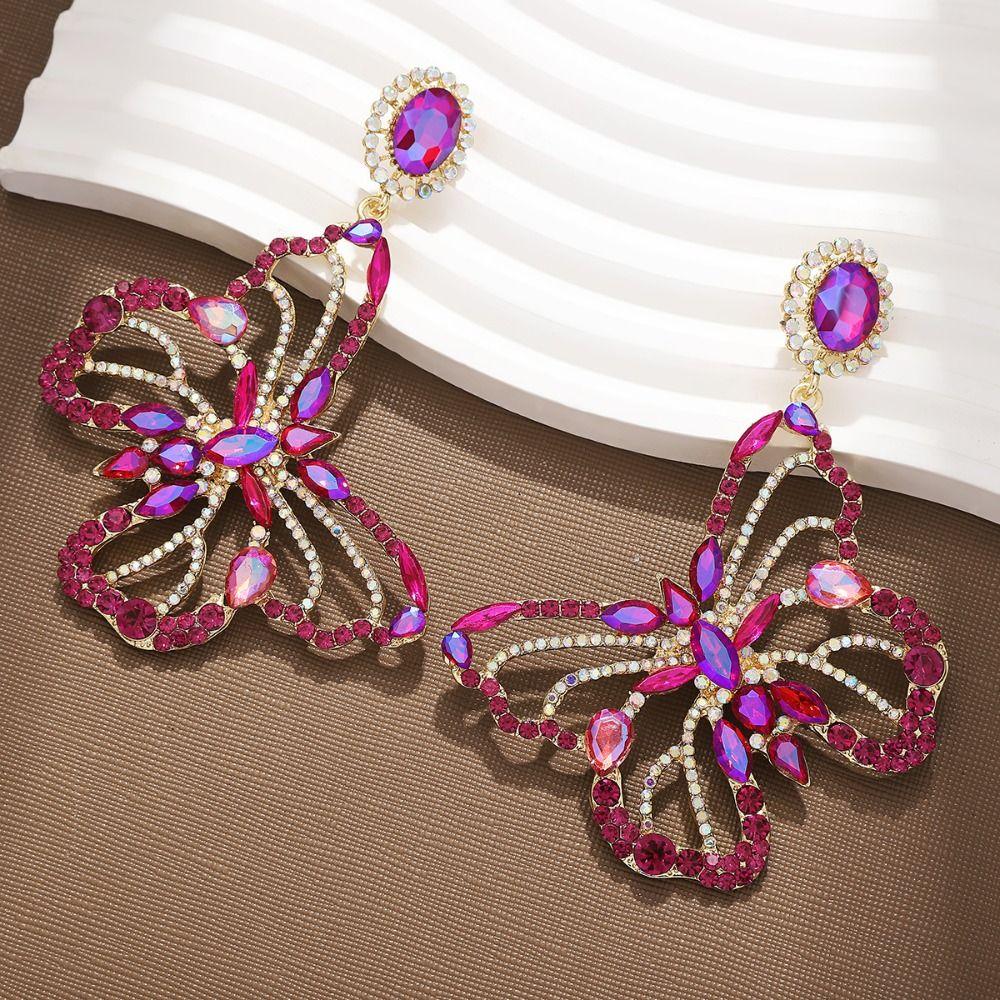 Shining  Earrings Colorful Crystal Jewelry Bridal Butterfly Rhinestone Earrings  Women