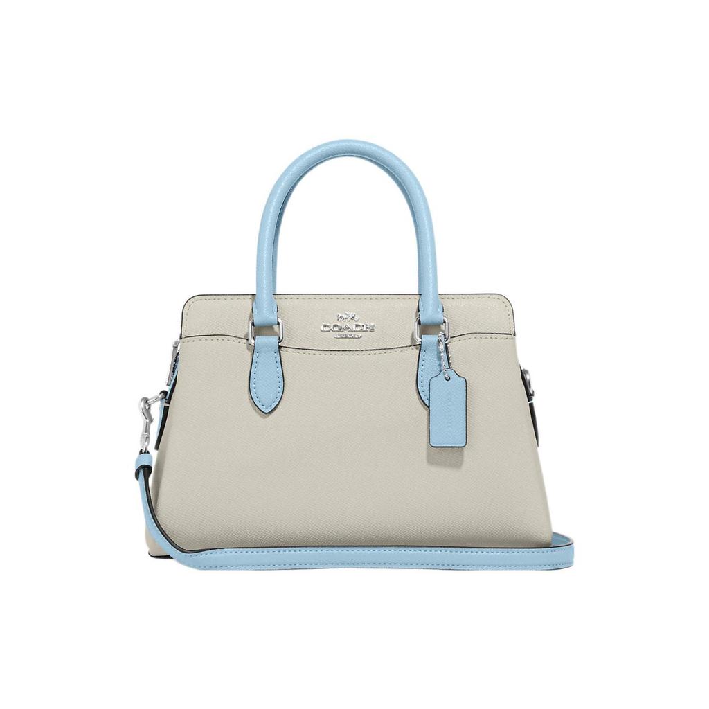 New COACH Cross Grain Leather Dome Bag Handbag Medium Size Women's Gray & Blue CH173-SVR6V