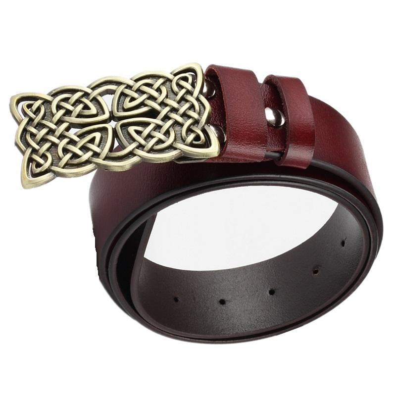 Fashion Women Belt Retro Celtic Knot Design Metal Pin Buckle Genuine Cowskin Leather Waistband Decorative Lady Gifts