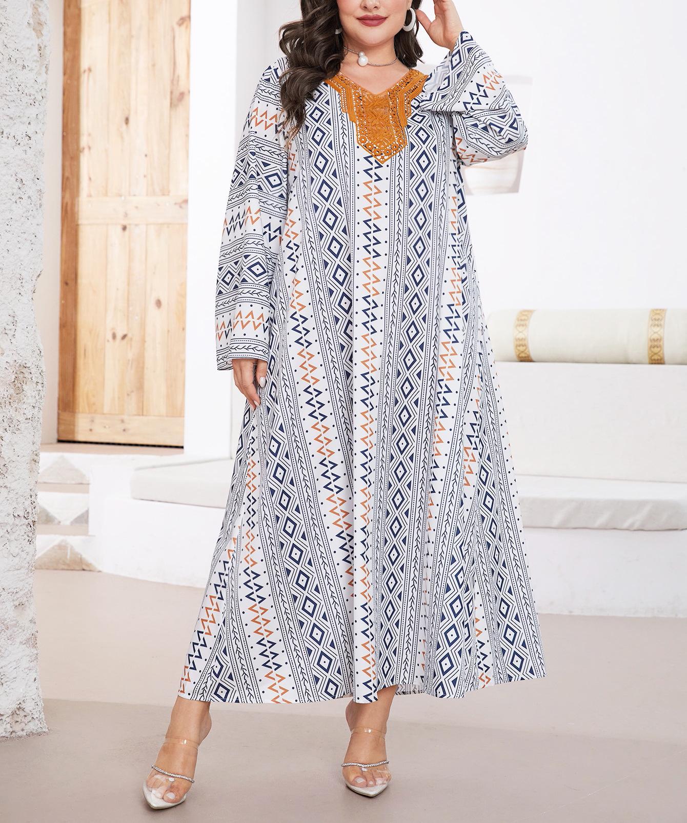 

Plus Size Spring & Autumn Full Print Long Sleeve Elegant Casual Dress for Women 3XL синий