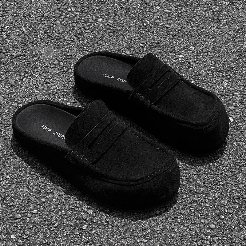 Platform Casual Retro Slippers Men's and Women's One-pedal Loafers Versatile Classic Boken Shoes 92286 yellow-J