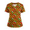 Women's Short Sleeved Christmas Printed V-neck Buttonable Side Slit Top T-shirt