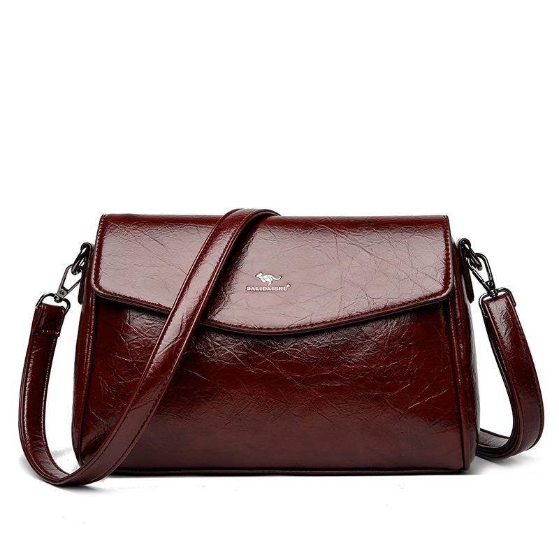 Soft leather mother bag women's new fashionable large-capacity shoulder crossbody wax oily leather small square bag