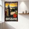 Vintage Brisbane 'A Winter Holiday in the Sun' Metal Tin Sign, Lighthouse Red Poinsettia Retro Travel Poster for Home Bar Cafe M