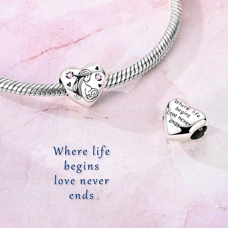 Original 925 Sterling Silver Charms Pregnant Expectant Mother Heart Bead Fit Original Bracelet For Women DIY Jewelry Gift