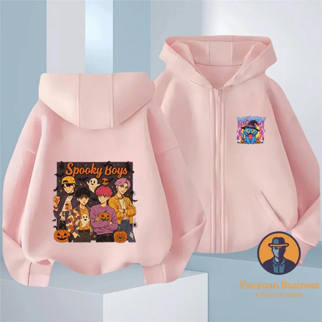 New KPop Devil Hunter Boys and Girls Children's Zipper Hoodie Cute Cartoon Print Warm Halloween Autumn/Winter Fashion Clothing