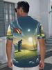 [Print Design-Not Textured] Men'S Polyester Golf Scene Print Polo Shirt, Lightweight Casual Wear Suitable for Outdoor Activities And Leisure Time,