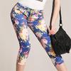 Women's Slim-Fit Printed Cotton Pencil Pants, Mid-Waist, Elastic, Urban Style