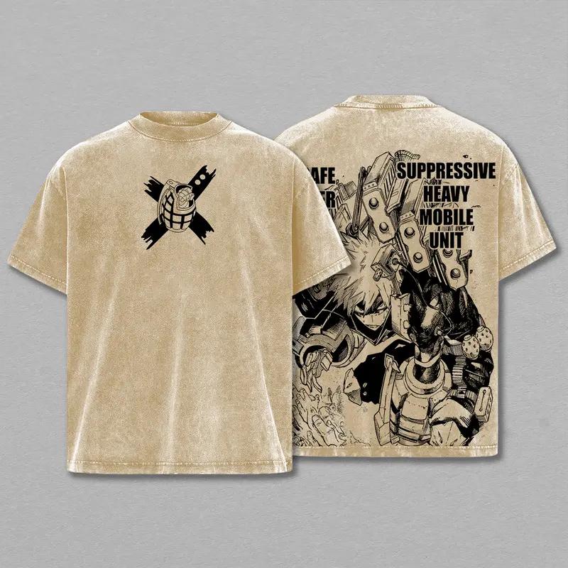

Hot Anime My Hero Academia Bakugou Katsuki Print T-shirt Men Short Sleeve Clothing Cotton Tshirt Retro Washed T Shirt Manga Tops XXL бежевий