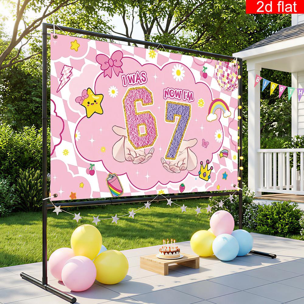 2D flat banner, 1 piece, birthday party background fabric, polyester, for decoration of children aged 6 to 7 years old