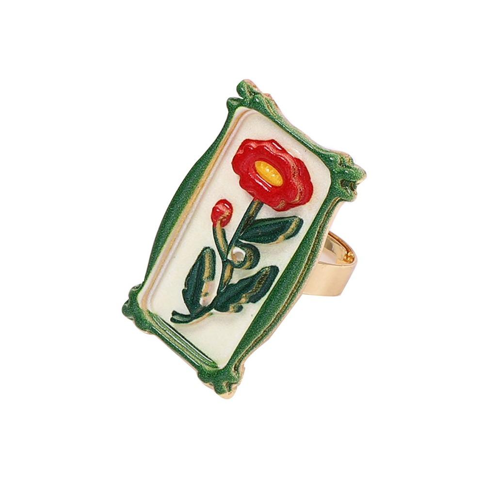 Ethnic Style Enamel Flower Ring Printing Glazed Ring Luxury Vintage Ring Jewelry Style 3