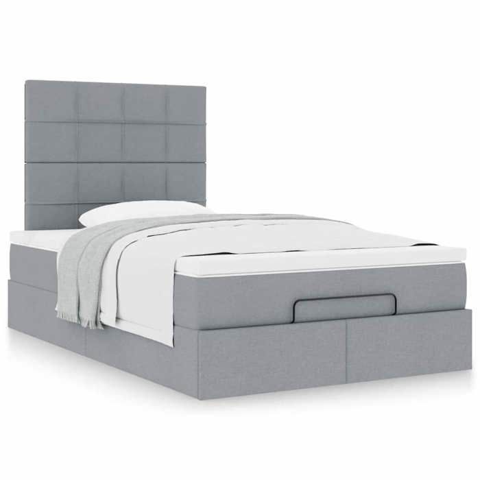 Exclusive House - Ottoman Bed Frame and Light Grey Mattress 120x200 Cm Fabric
