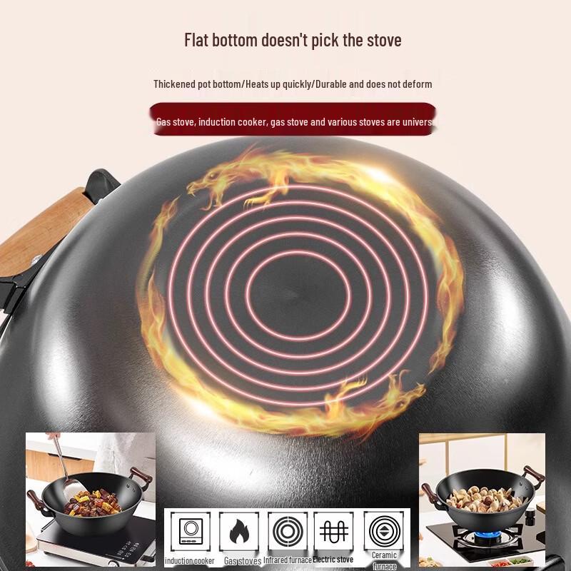 ZISIZ Flat-Bottom Non-stick Iron Wok