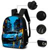 3pcs Teen Sports Car Pattern Backpack Set Large Capacity for Daily Commute And Travel Cool Design School Bag