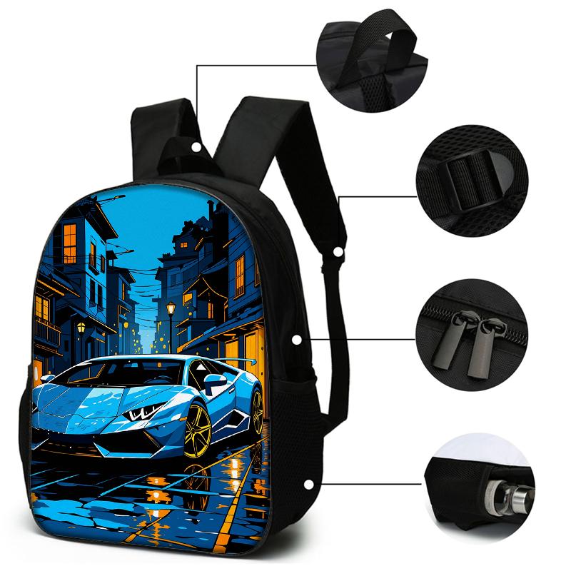 3pcs Teen Sports Car Pattern Backpack Set Large Capacity for Daily Commute And Travel Cool Design School Bag