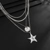 New Fashion Punk Unique Metal Texture Star Pendant Necklace for Men Trendy Creative Inlay Rhinestone Choker Chain Jewelry Gifts