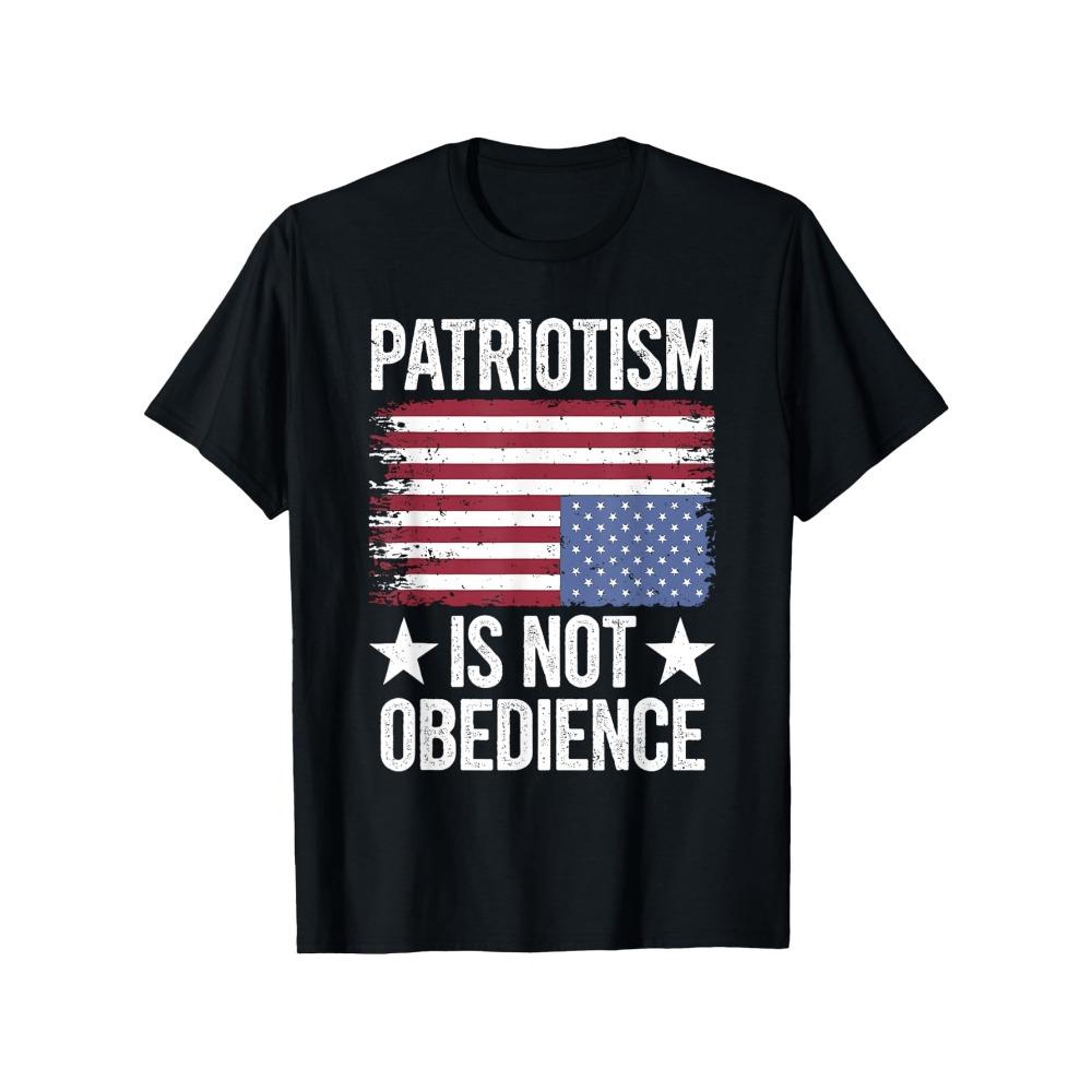 Patriotism Not Obedience Pro Democracy Anti Maga Oligarchy Text Slogan with Flag GraphicTrendy Print Crew Neck T-Shirt, A S разноцветный