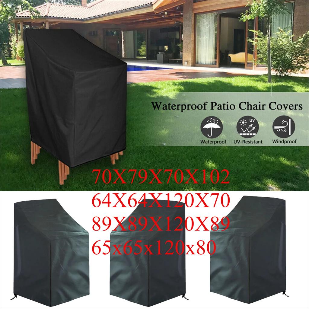 Oxford Cloth Black Waterproof Chair Cover, Durable 210D Material, Patio Footstool Seat Cover, Large Outdoor Patio Chair Cover