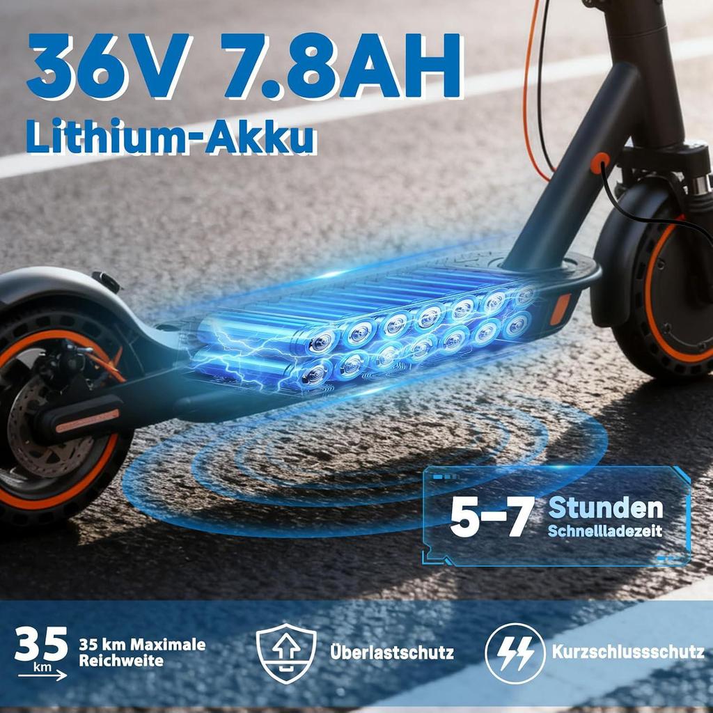 Elektroroller Erwachsener, 30-35km Reichweite, 8,5" Klappbarer E-Roller, 350W Motor, TODIMART T6 mit Straßenzujichtigung, Schockdämpfer, Smart App