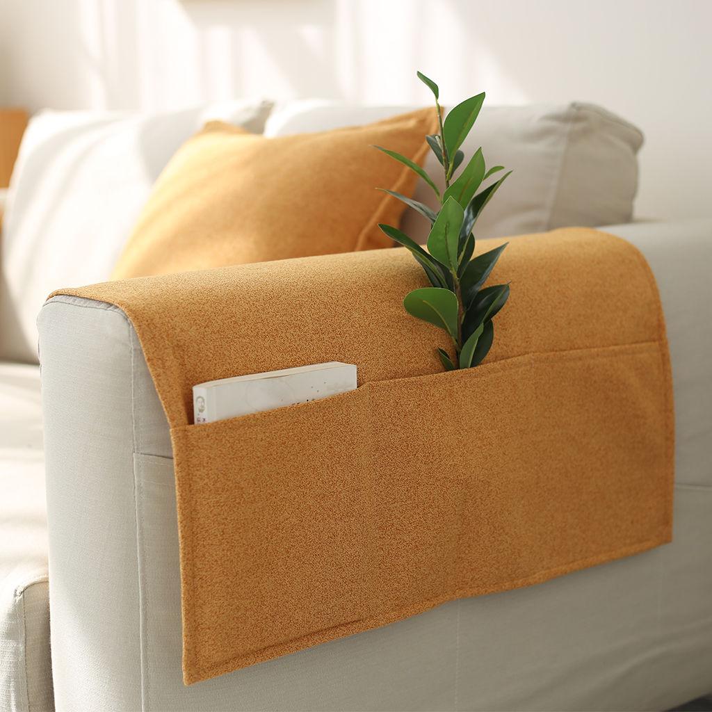 Cotton Linen Fabric Storage Armrest Pad Anti Slip Dustproof Simple Storage Pocket Four Season Universal Sofa Armrest Cover Cloth
