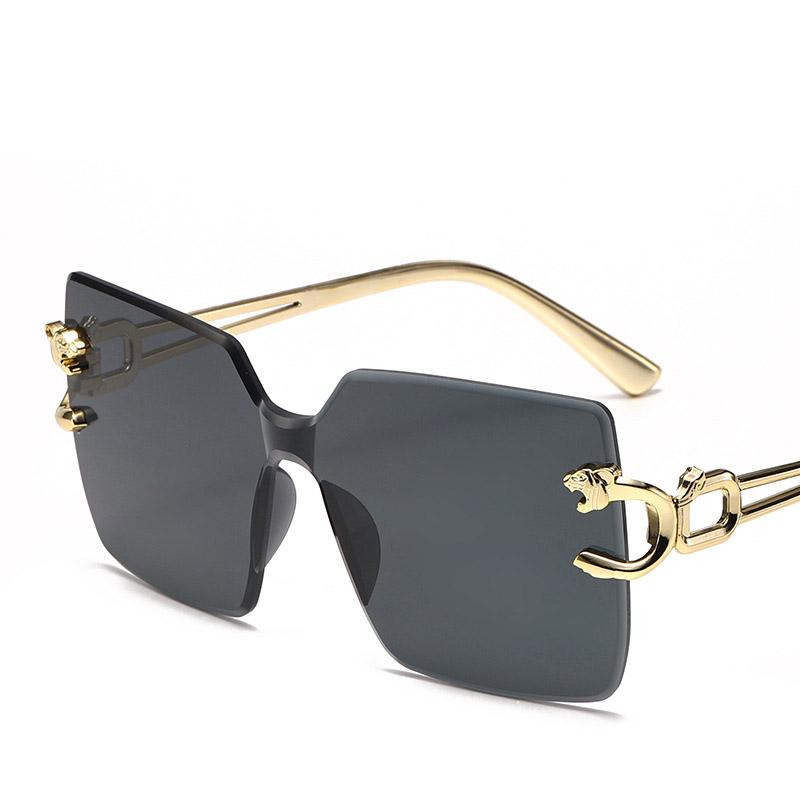 Non-polarized New European and American Fashion One-piece Frameless Sunglasses, Personalized Leopard Head Sunglasses