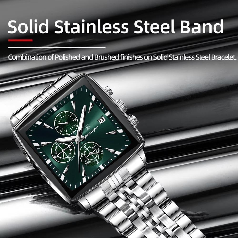 Business Quartz Watch Men Gold White Chronograph Dress Wristwatch with Stainless Steel Band Auto Date Luminous Hands 24-hour