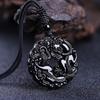 Natural Obsidian Double Pixiu Safety Buckle Pendant - Golden Obsidian Crystal Charm