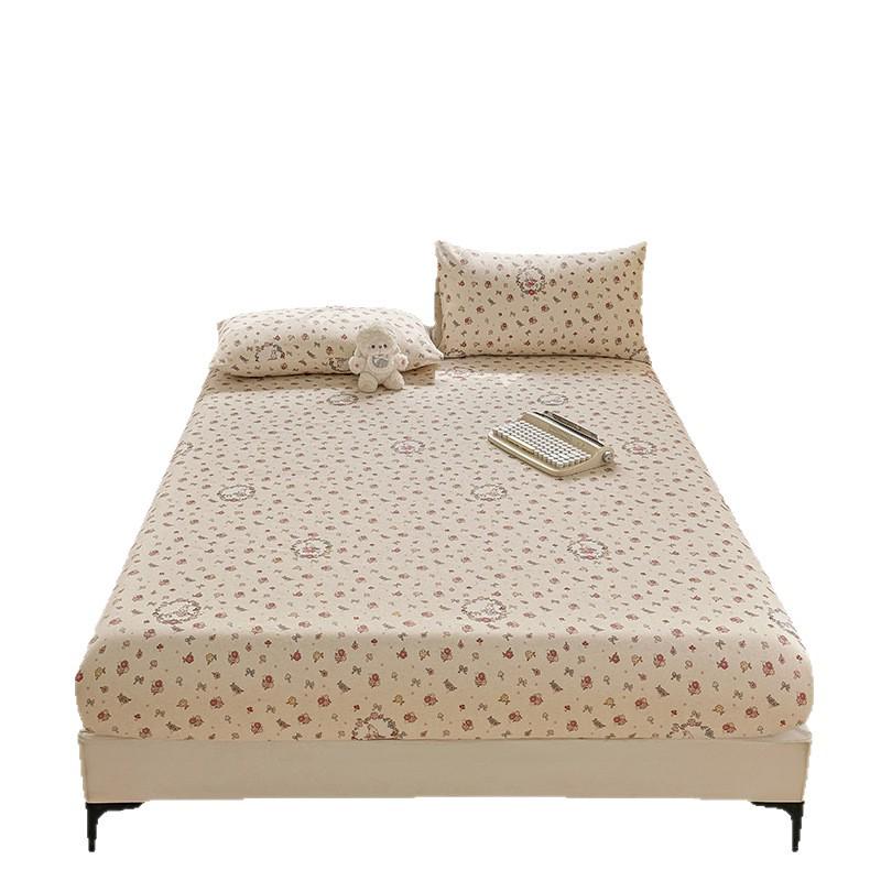 Thickened Coarse Cotton Printed Fitted Sheet Set: Non-Slip, Stain-Resistant, Fully Enclosed Mattress Protector, Three-Piece.
