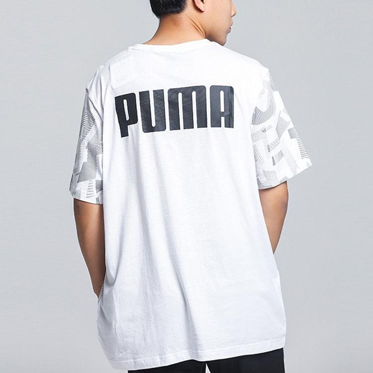 Puma Logo Print Colorblock Sport Crew Neck T-Shirt Men Tops White 586045-02