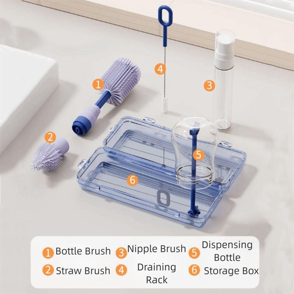 Travel Size Bottle Cleaning Brush Set Compact Milk Bottle Brush Kit  Kitchen Use