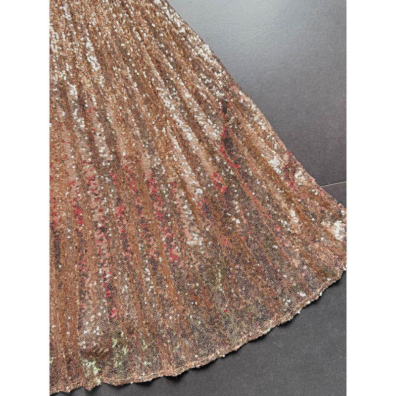 Foreign Trade Order Lulus Gold Sequined A Word Hem Pleat Pleated Skirt Temperament Heavy Industry Skirt Sequined Skirt