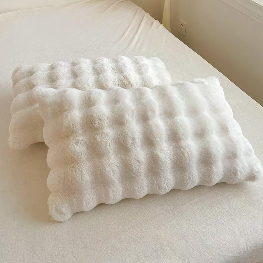 2pcs Warm Plush Fur Pillowcase Fluffy Pillow Cover Solid Color Sleep Pillowcase  Dormitory