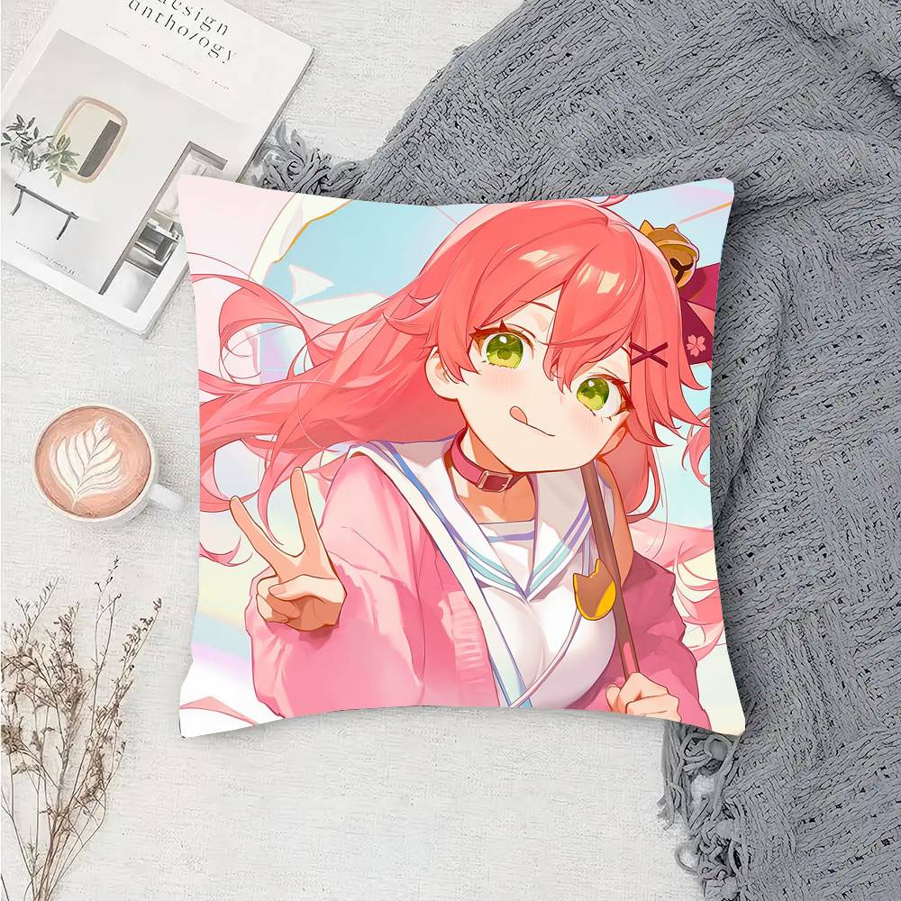 Sakura M-miko Anime Vtuber Pillow Case Fashion Square Pillowcase Bedroom Sofa Room Ins Decoration Leisure