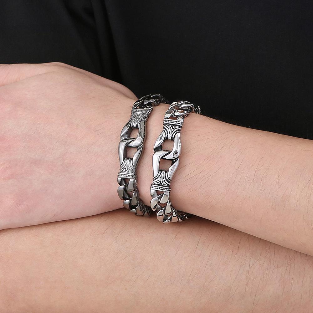 Bracelet Chaîne Maille Gourmet Vintage pour Homme Acier Inoxydable 316L Style Totem Rétro Bracelets Réglables Bijoux Homme Cadeaux