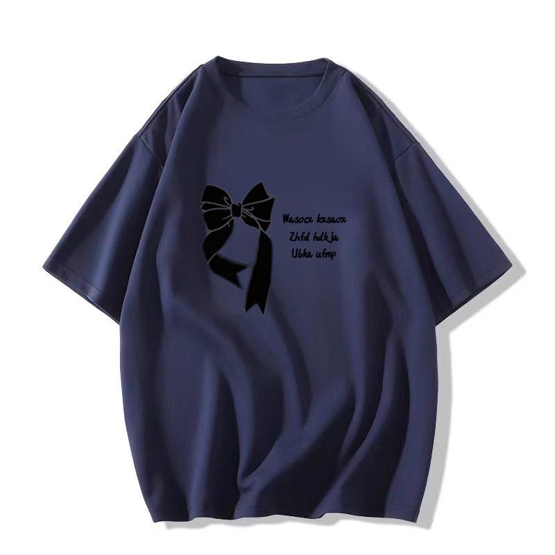 

Women s Plus Size 2025 Pure Cotton Short Sleeve T-Shirt - Hong Kong Style Chic 3XL Premium темно-синий