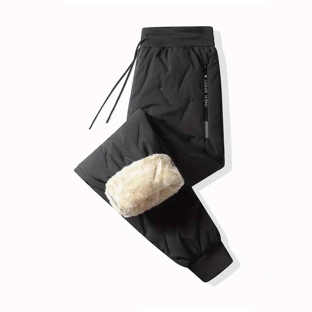 Men's Fleece Lined Pants Thickened Casual Sports Long Pants Loose Straight Leg Plus Size Warm Cotton Pants