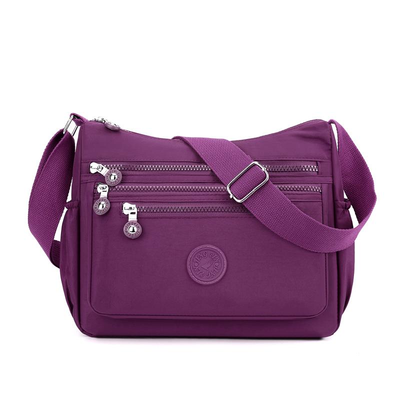 

Повседневная простая женская сумка через плечо из нейлона, много карманов, водонепроницаемая сумка-мессенджер, однотонная женская сумка через плечо для прогулок фиолетовый