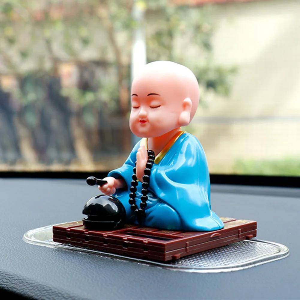 1pcs Solar Powered Bobble Shaking Head Monk Ornaments Buddhist Monk Figurines Statues Car Home Office Decorations