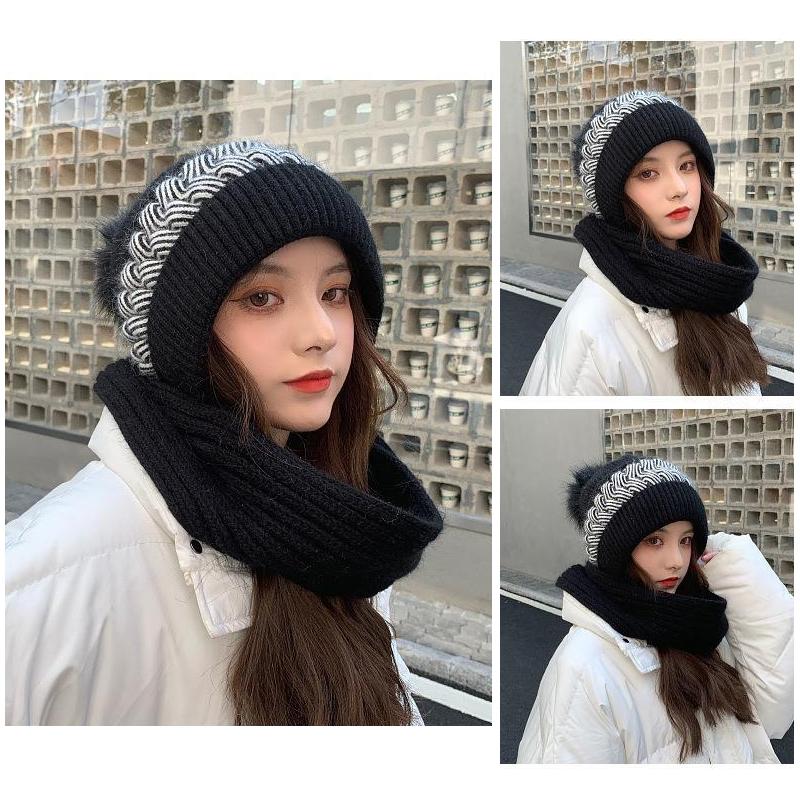 Womens Autumn Winter With The Korean Version Of The Lovely Knitted Cold Protective Ear Protection Neck Thickened Scarf Beanies