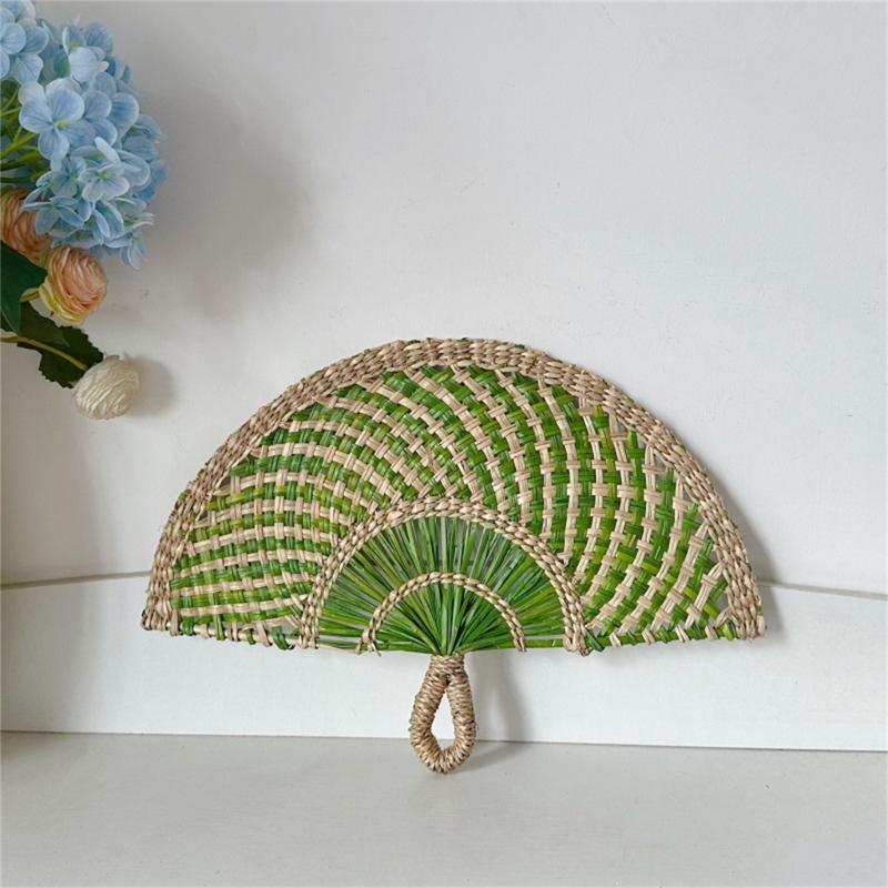 Unique Hand Woven Grass Cooling Fan Colorful Straw Fan Essential for Vacation and Elegant Home Decoration