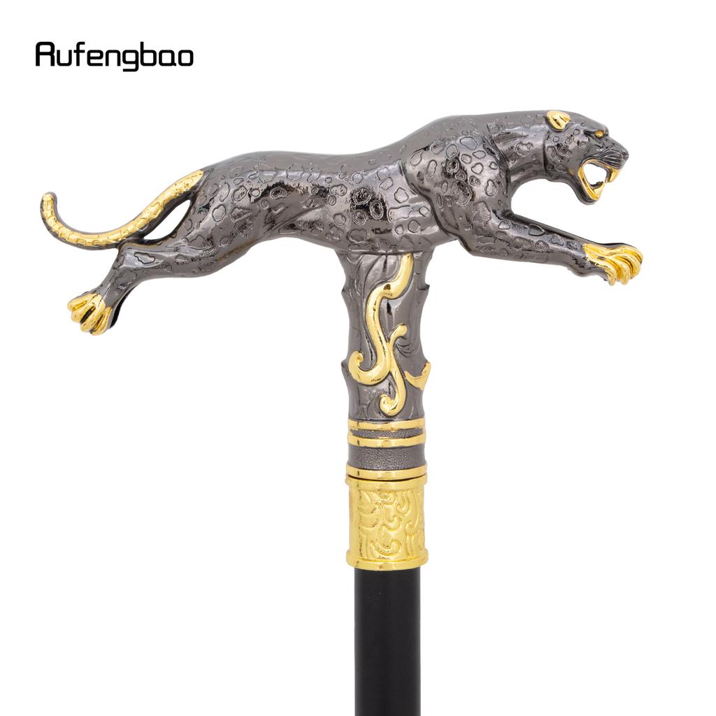 Gold-Schwarz Laufender Leopard mit Schwanz Gehstock Dekorativ Cosplay Party Modischer Stock Halloween Krummstab Stock 94cm
