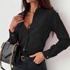 TIFICY Women's Fashion Casual Spring Fall Solid Color Print Long Sleeve POLO Neck Blouses & Shirts