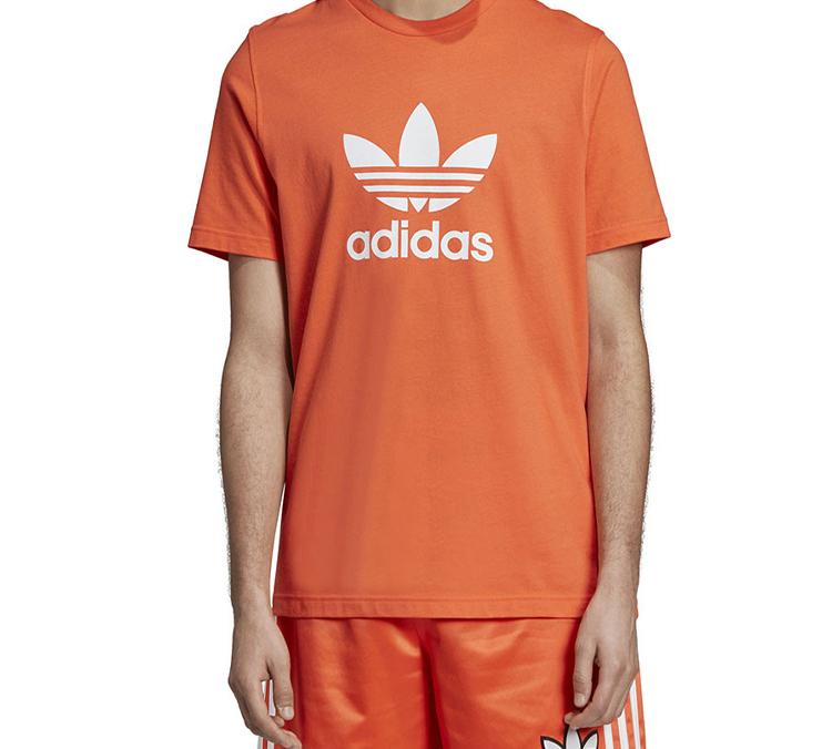 adidas Originals Trefoil T Shirts Men's Orange Yellow Crew Neck Moderate Straight Fit DZ4572