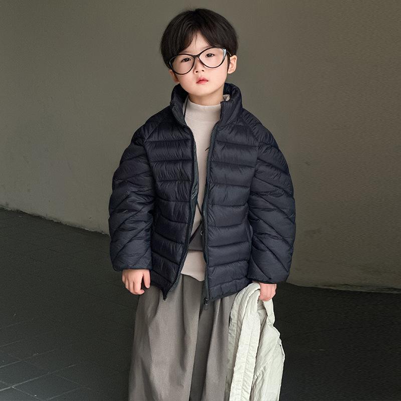 Kids Unhooded Solid Stand Collar Padded Winter Coat For Boys And Girls