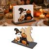 Decorative Paper Stand Halloween Wooden Napkin Holder for Table, Ghost Pumpkin Black Cat Standing Tabletop Organizer Dispenser, Towel Kitchen