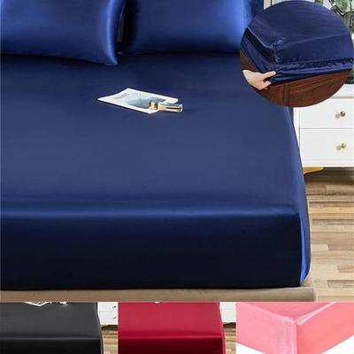 (No Pillowcases )Luxury Emulation Silk Fitted Sheet Bed Mattress Protector Cover Elastic Sheets Bed  Mattress Cover Linen