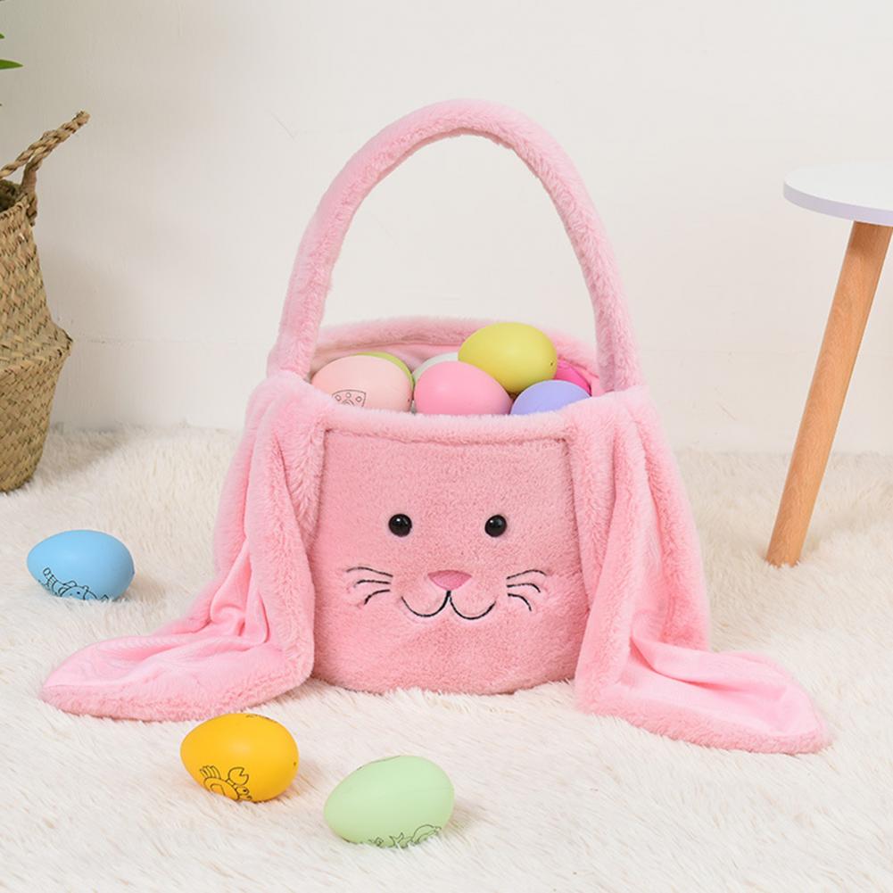 1pc Cute Plush Easter Bunny Basket Lovely Candy Carry Easter Eggs Basket Easter Handbag Bunny Candy Gift Basket