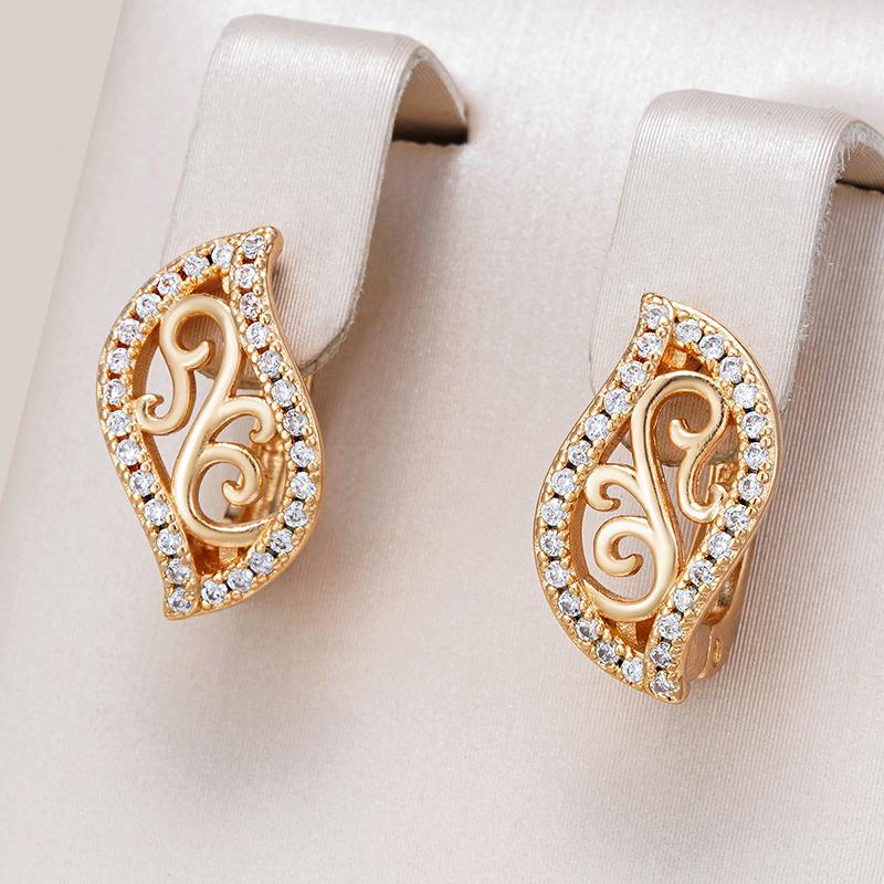 Delicate Leaf  Rose Gold Color English Earrings For Women Luxury Natural Zircon Accessories Vintage Bride Daily Jewelry
